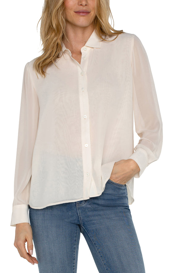 Long Sleeve Top with Pleated Back Detail - Cream