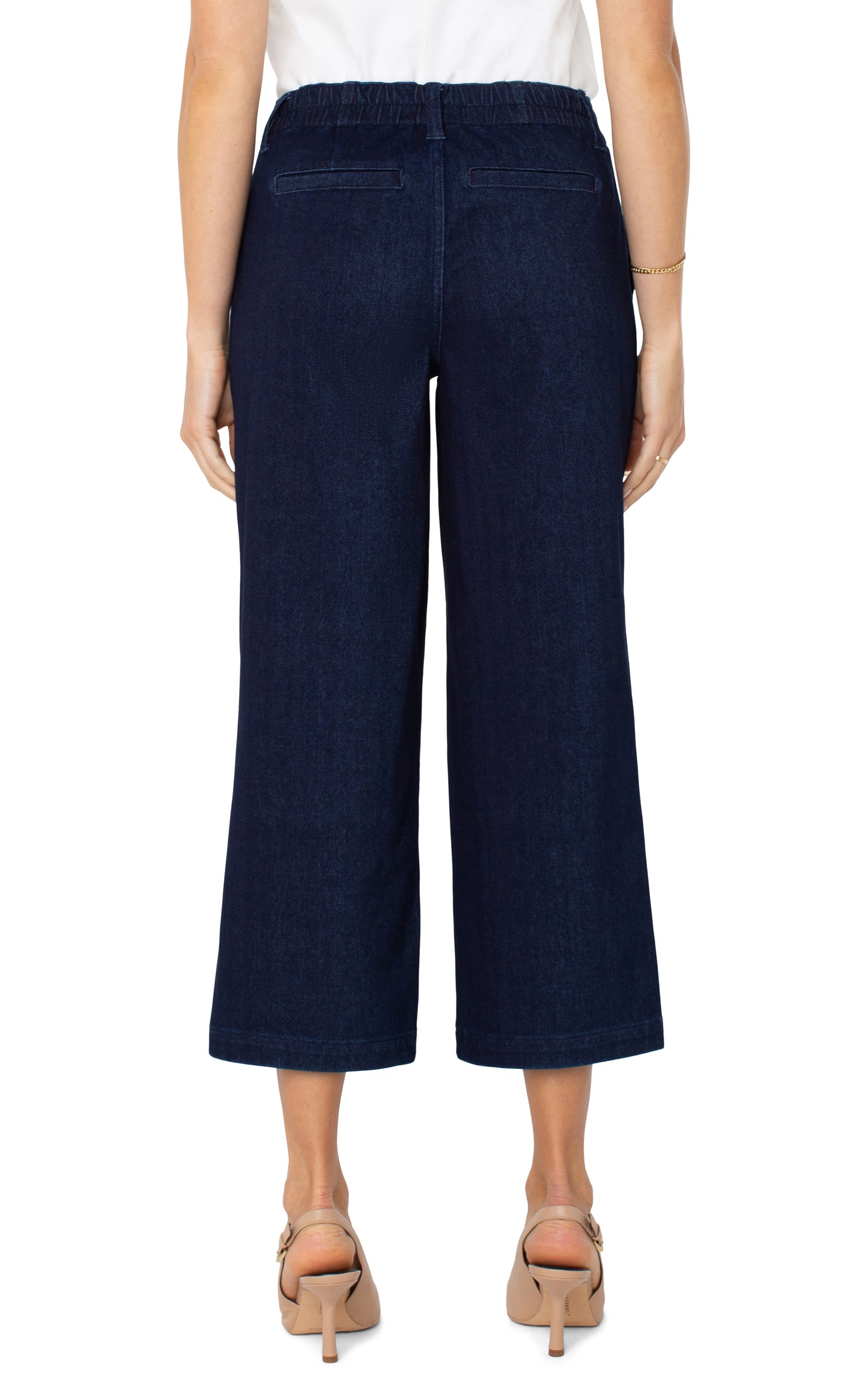 Wide Leg Cargo Pants with Elastic Back - Indigo Rinse