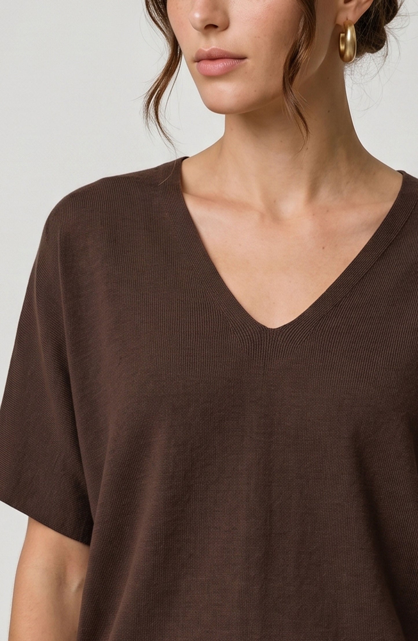 V-Neck Dolman Sleeve Popover Sweater - Java
