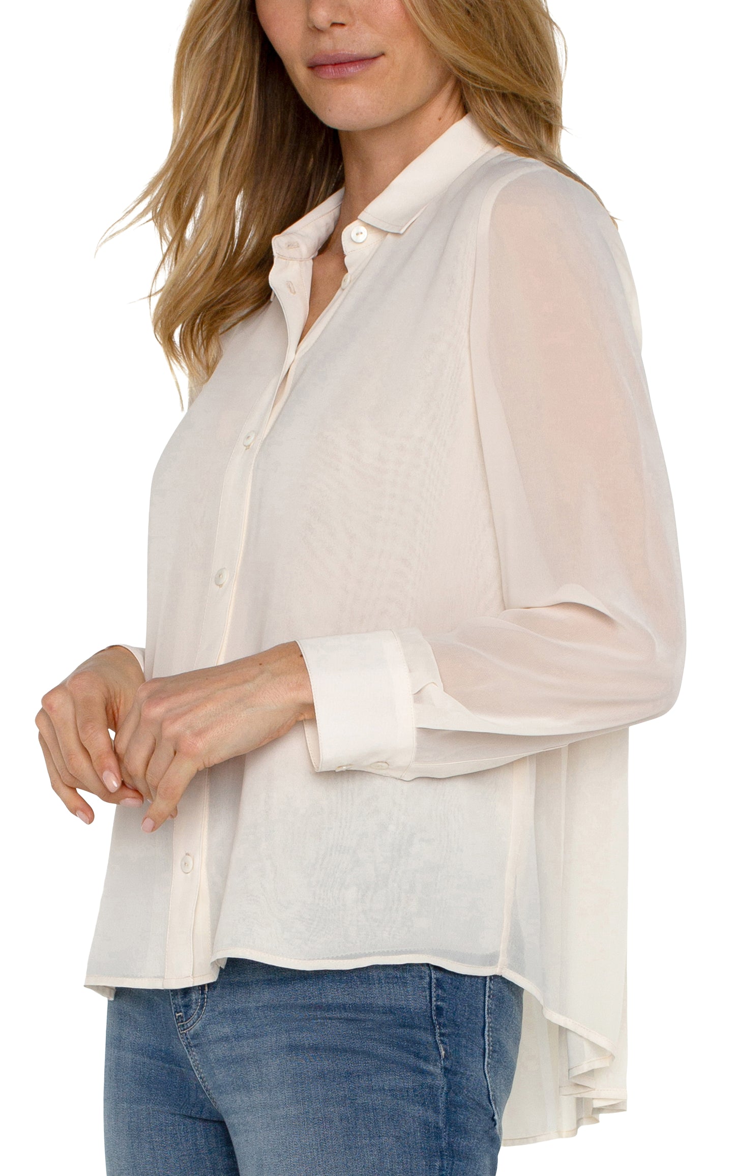 Long Sleeve Top with Pleated Back Detail - Cream