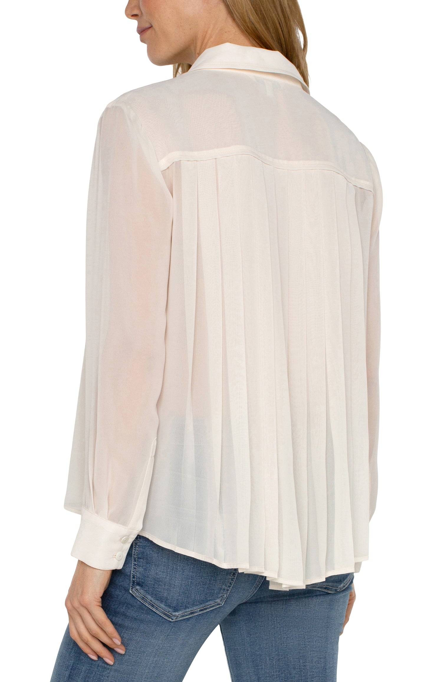 Long Sleeve Top with Pleated Back Detail - Cream