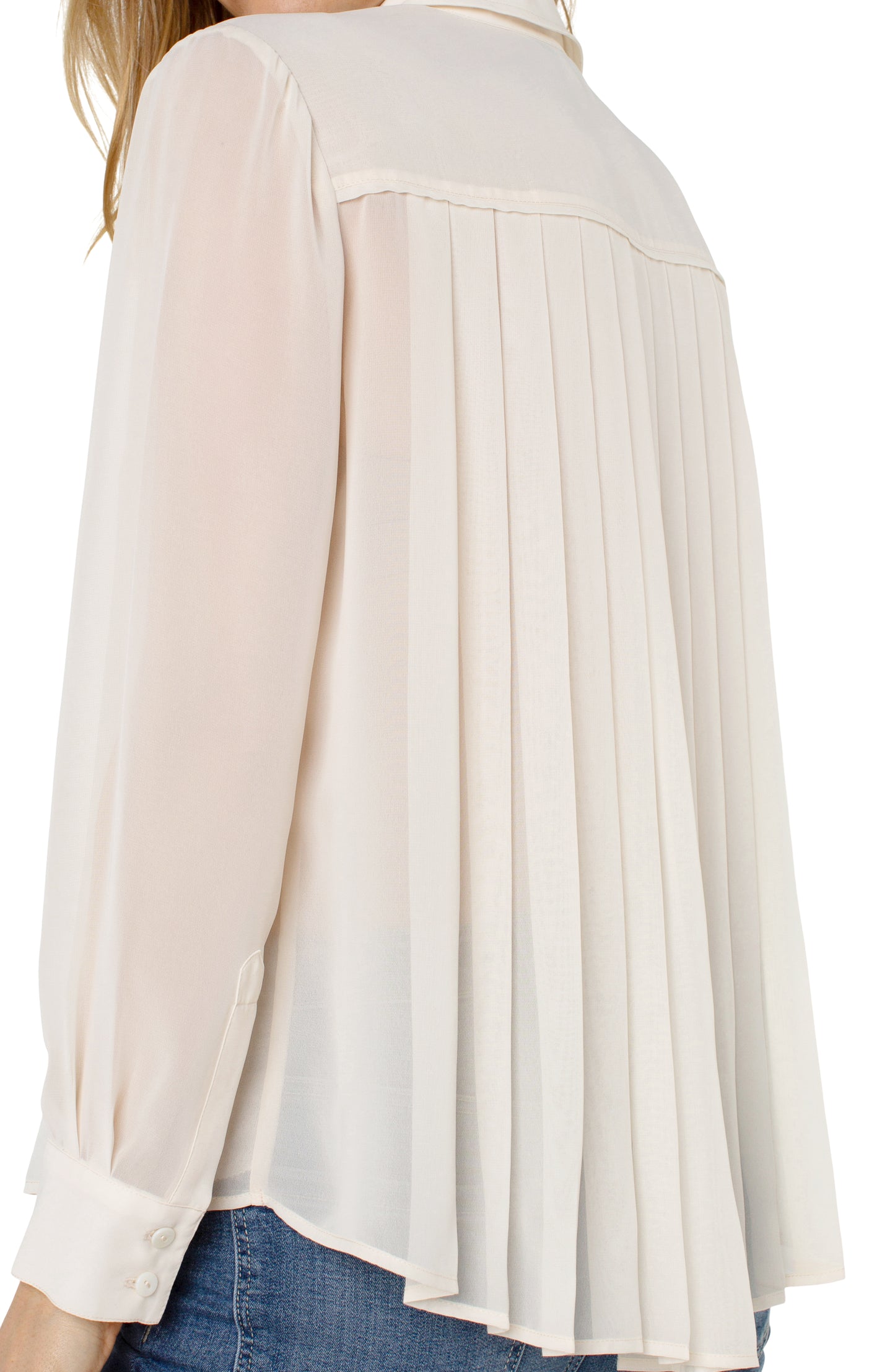 Long Sleeve Top with Pleated Back Detail - Cream