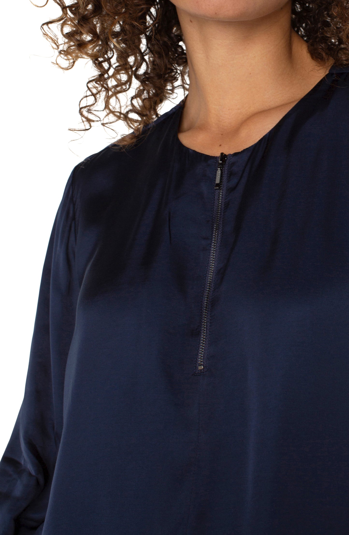 Long Sleeve Top with Zip Front - Dark Navy