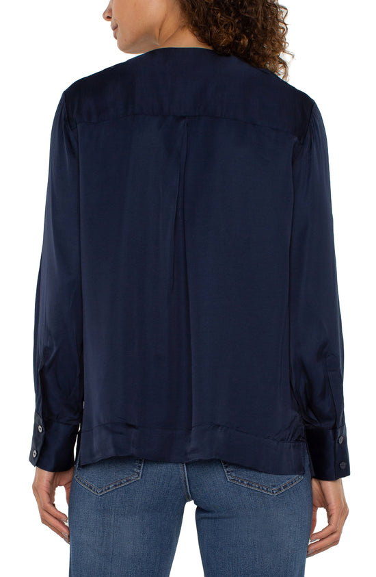 Long Sleeve Top with Zip Front - Dark Navy