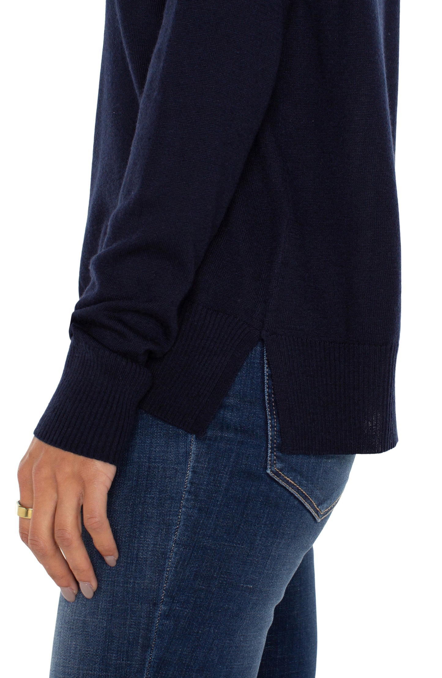Long Sleeve Raglan Sweater with Side Slits - Dark Navy