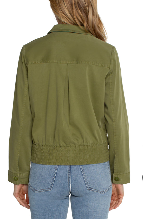 Trucker Jacket with Elastic Back Waist - Eucalyptus