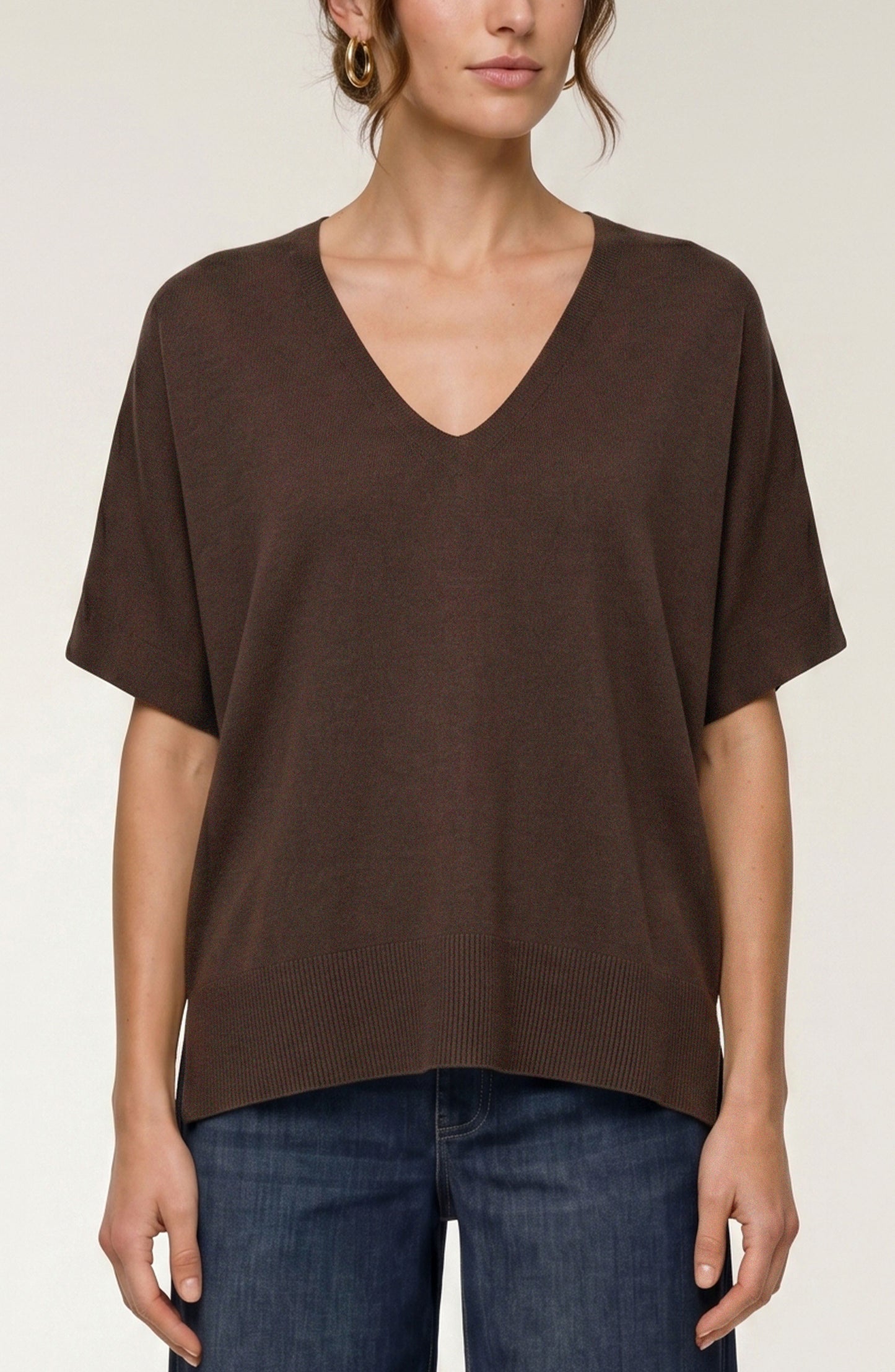 V-Neck Dolman Sleeve Popover Sweater - Java