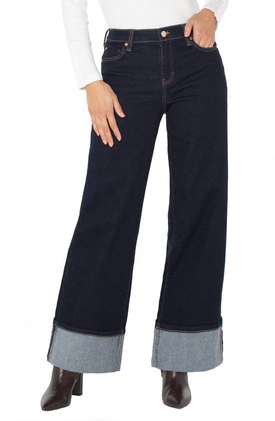 Morgan Cuffed Wide Leg Jeans - Indigo Rinse