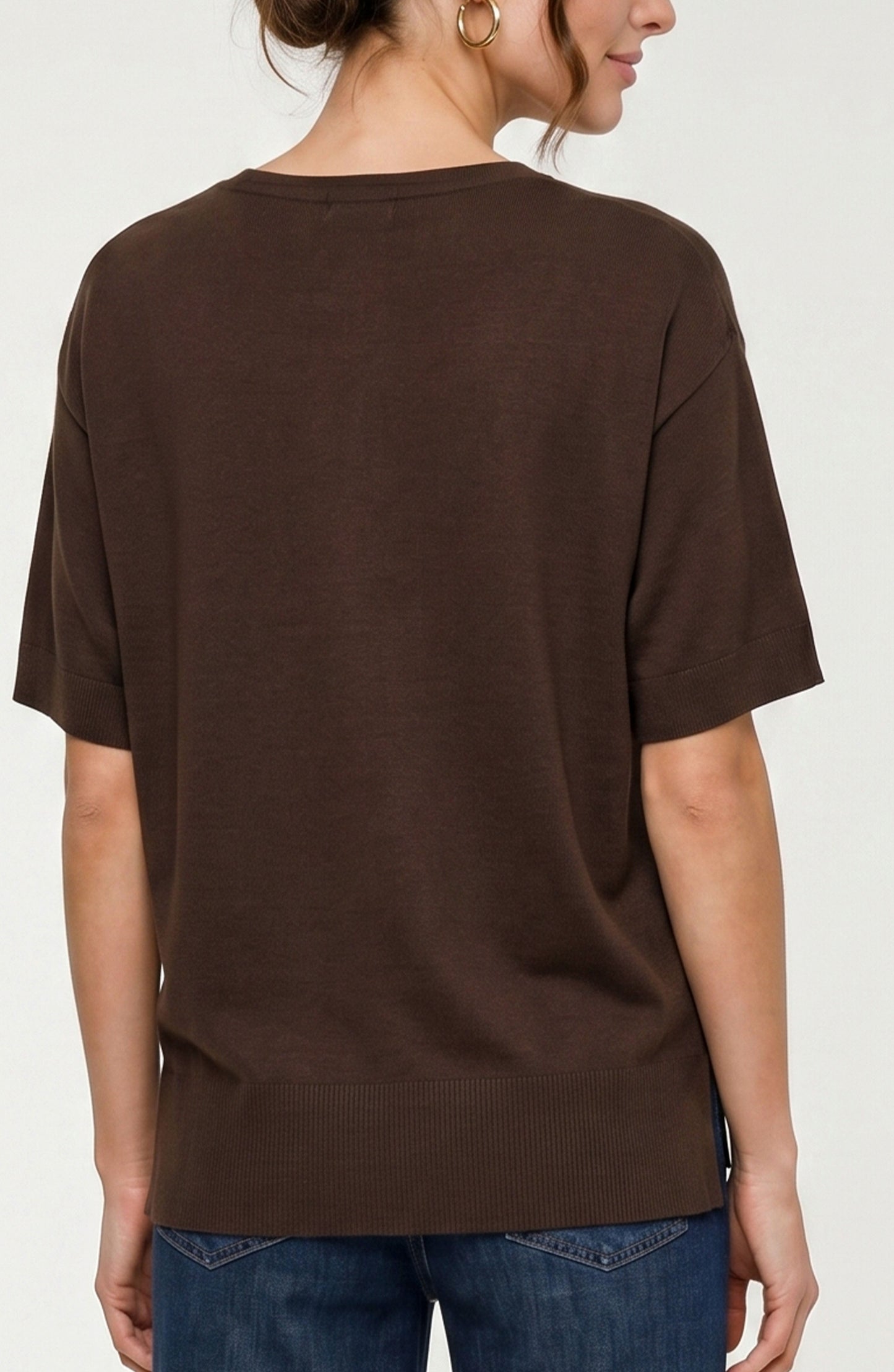 V-Neck Dolman Sleeve Popover Sweater - Java