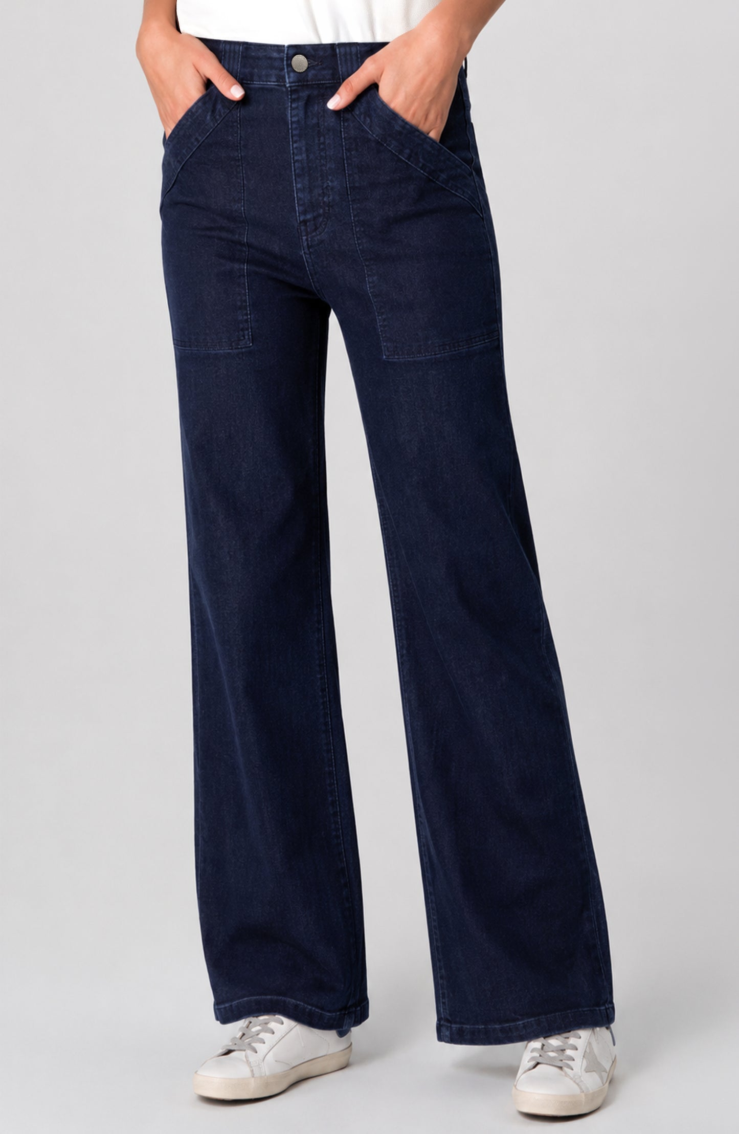 Stride High Rise Wide Leg Jeans with Trapunto Pocket - Empire Blue