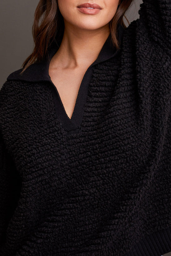 Oversized Polo Sweater with Dropped Shoulders - Black