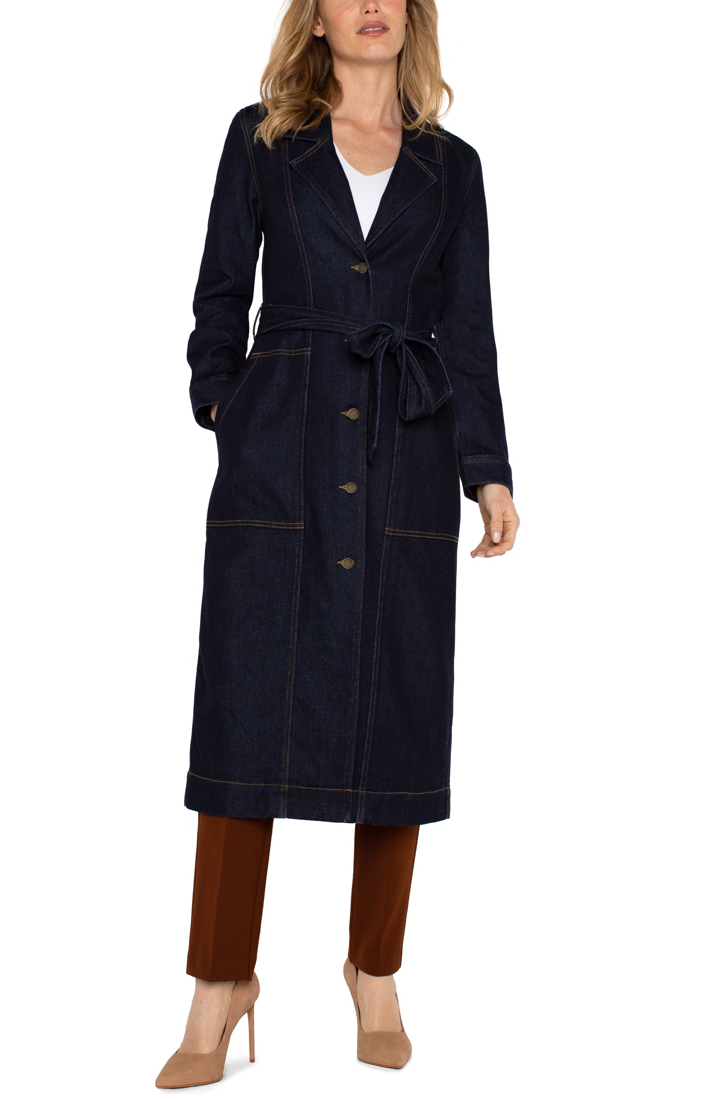 Notch Collar Duster Coat - Indigo Rinse