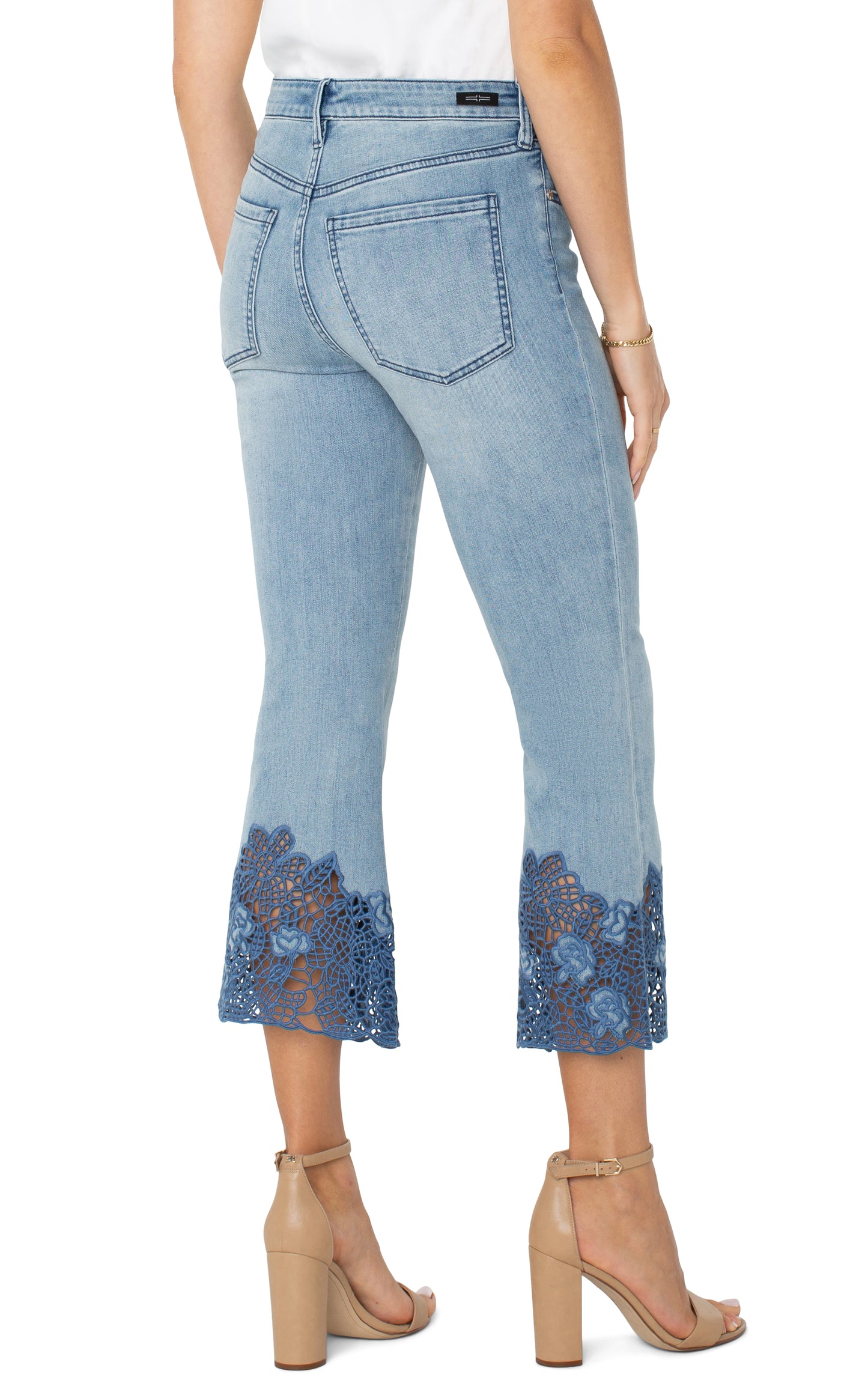 Hannah Cropped Flare Jeans with Crochet Hem - Indigo Crochet