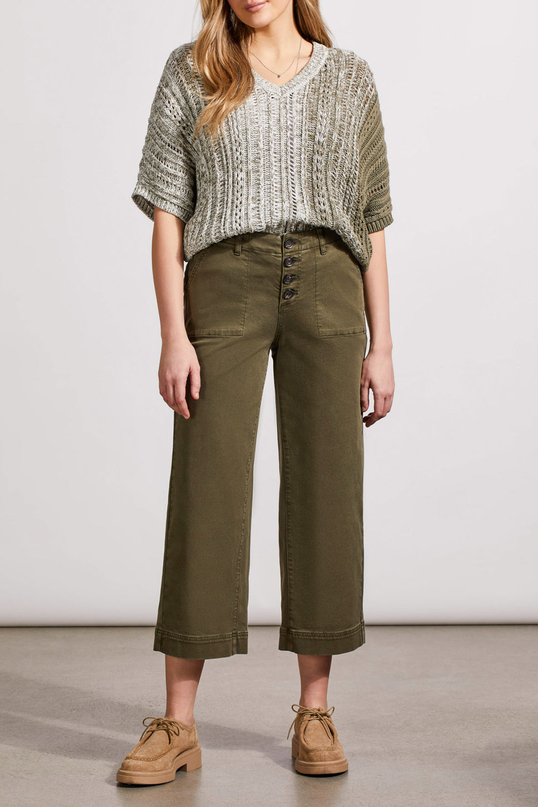 Audrey Wide Leg Cropped Pants - Olive