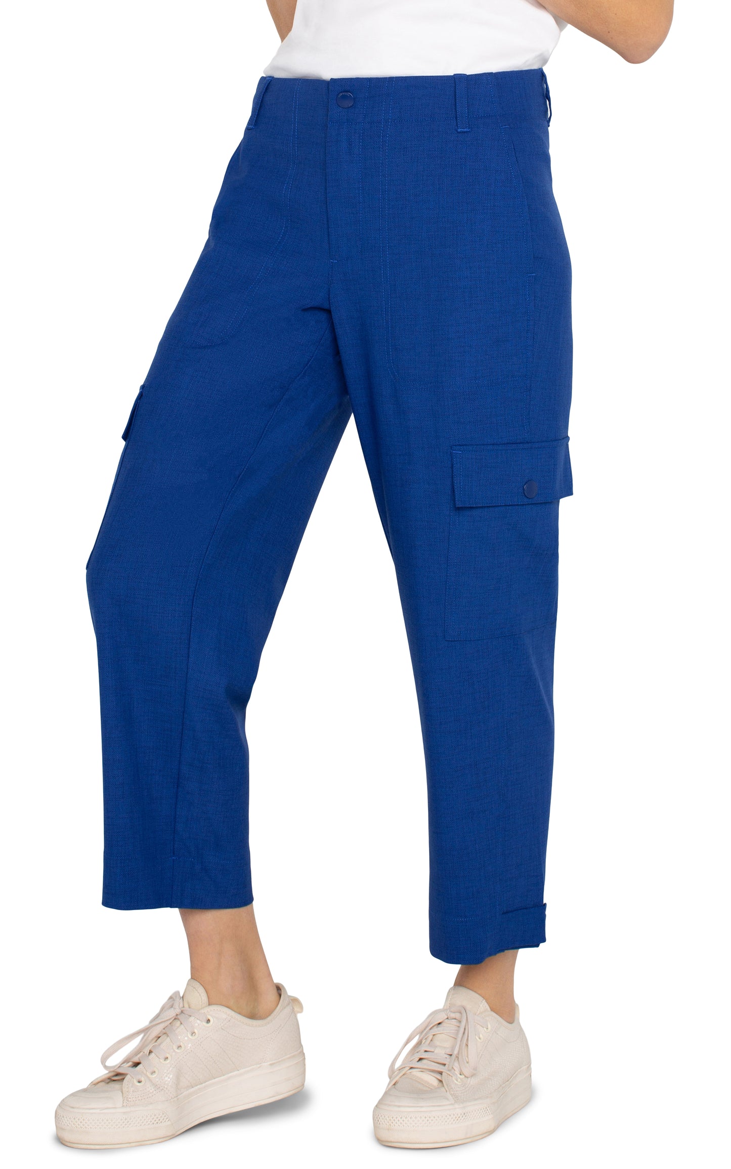Cropped Cargo Pants with Tab Hem - Blue Topaz