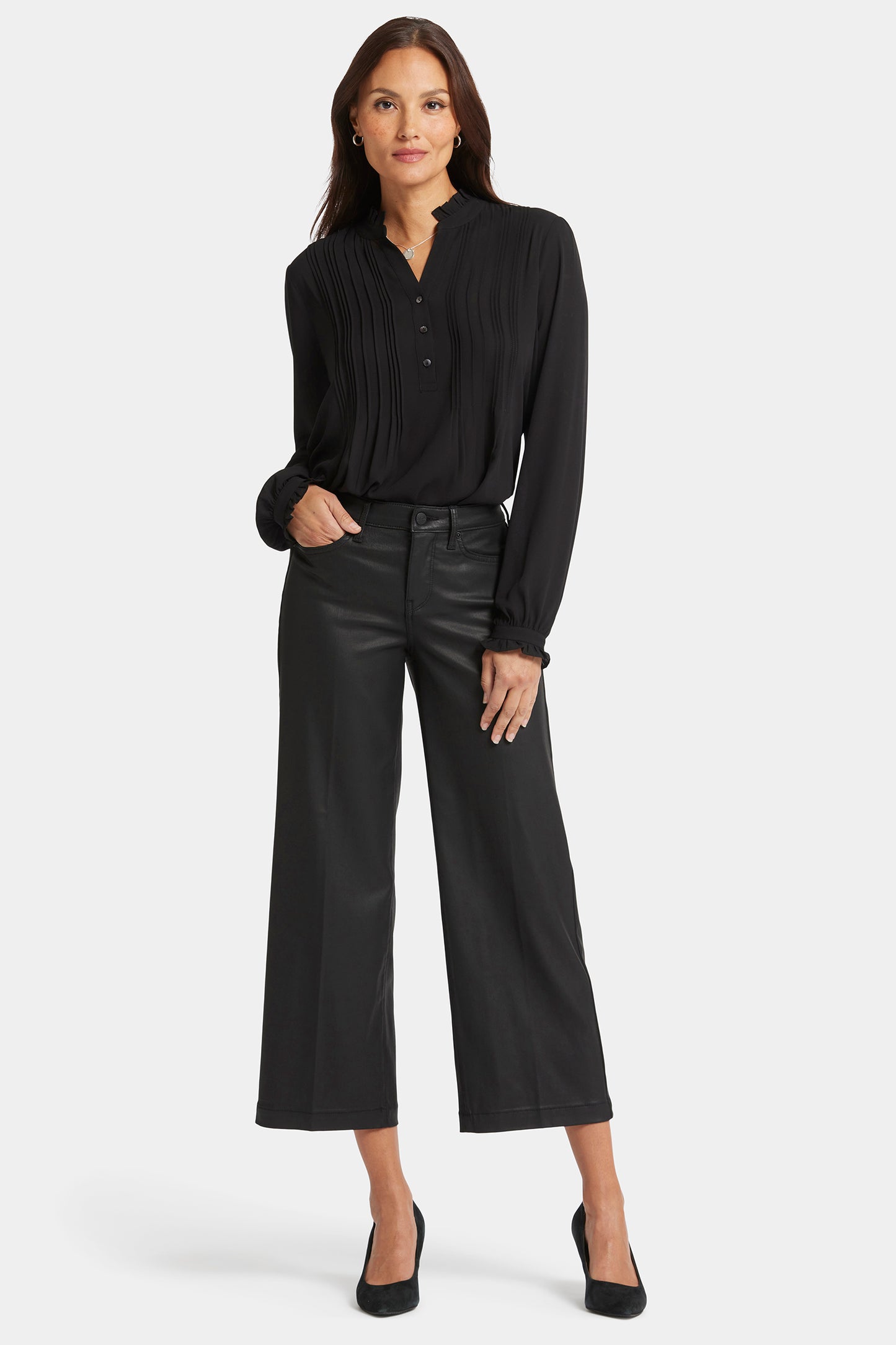 Teresa Wide Leg Ankle Pants - Black Coated