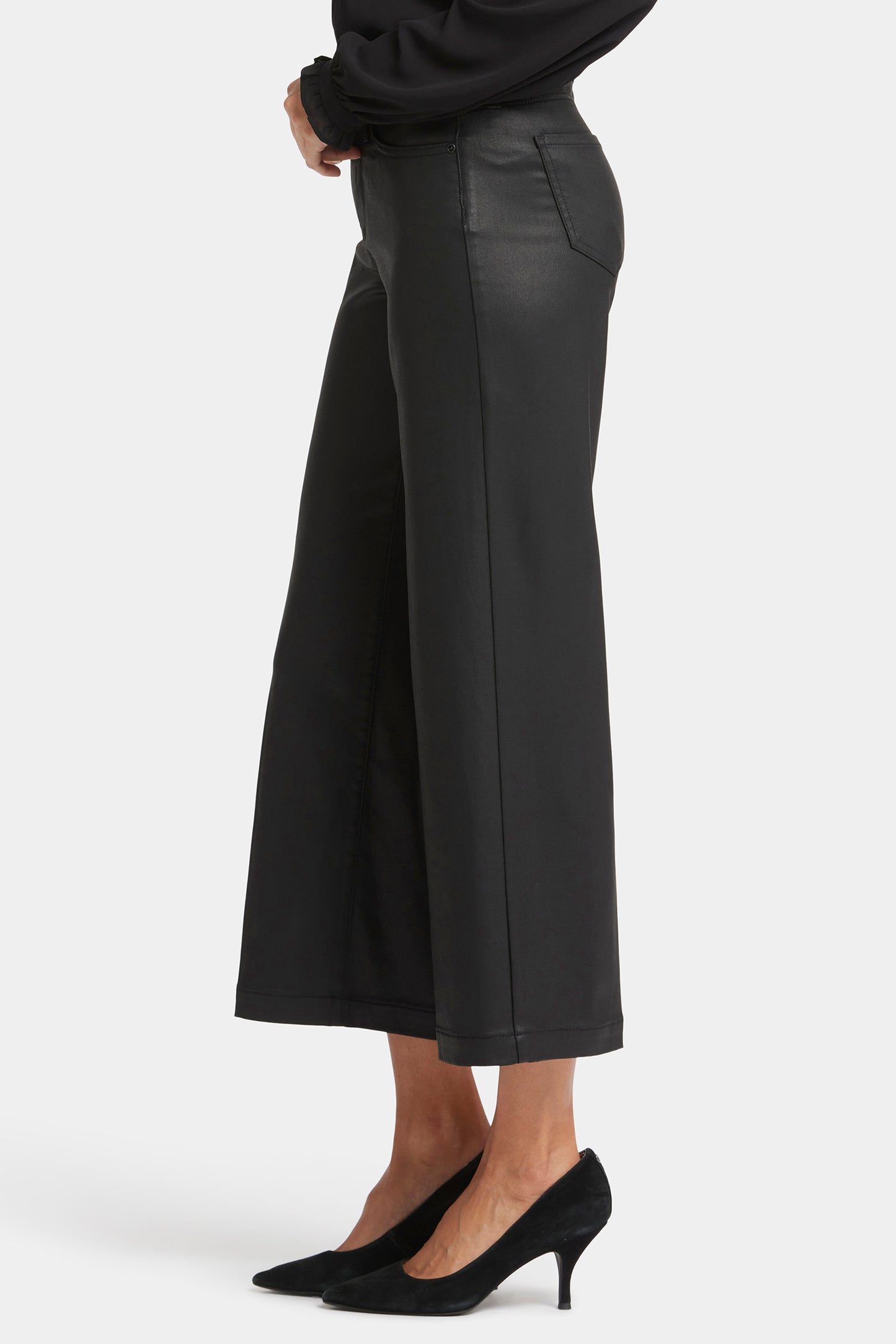 Teresa Wide Leg Ankle Pants - Black Coated