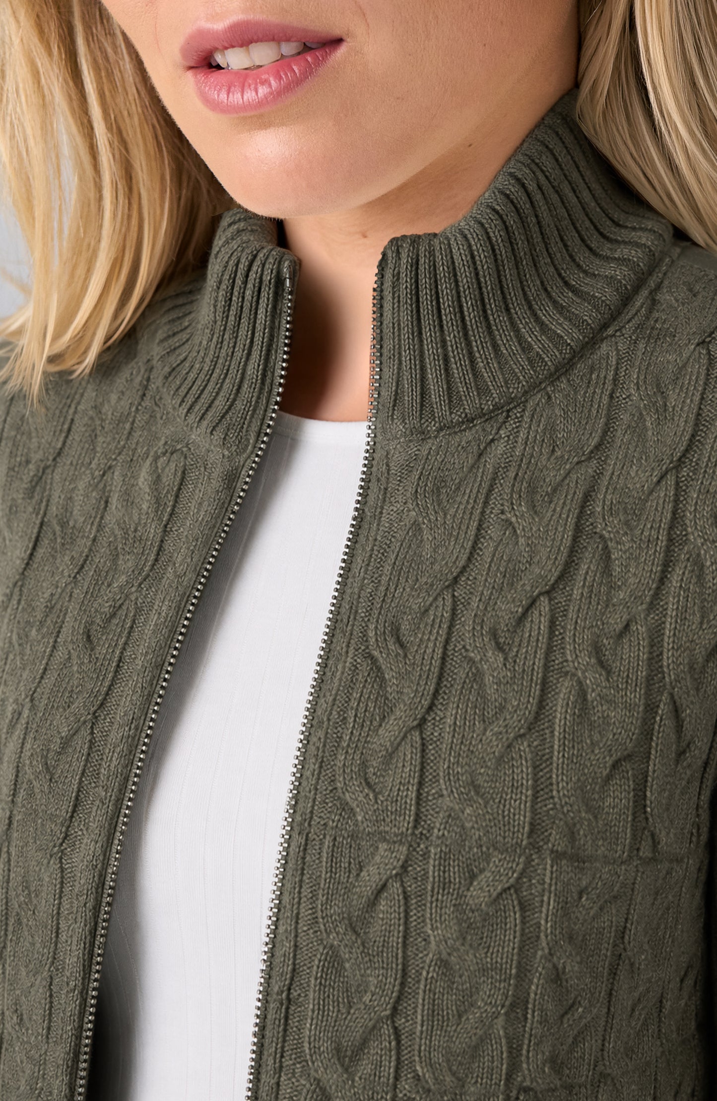 Zip Front Quilted Sweater Jacket - Heather Olive