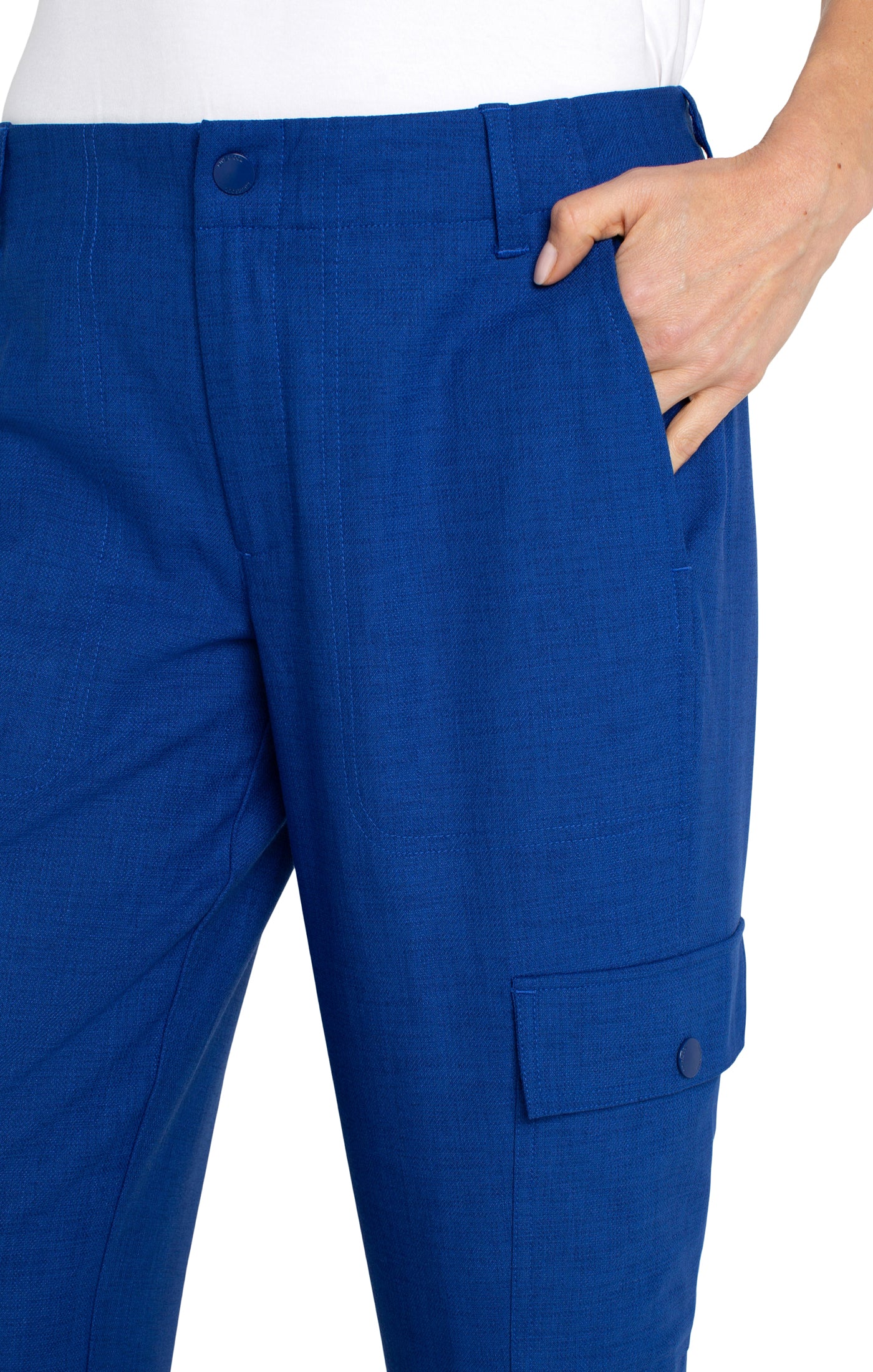 Cropped Cargo Pants with Tab Hem - Blue Topaz