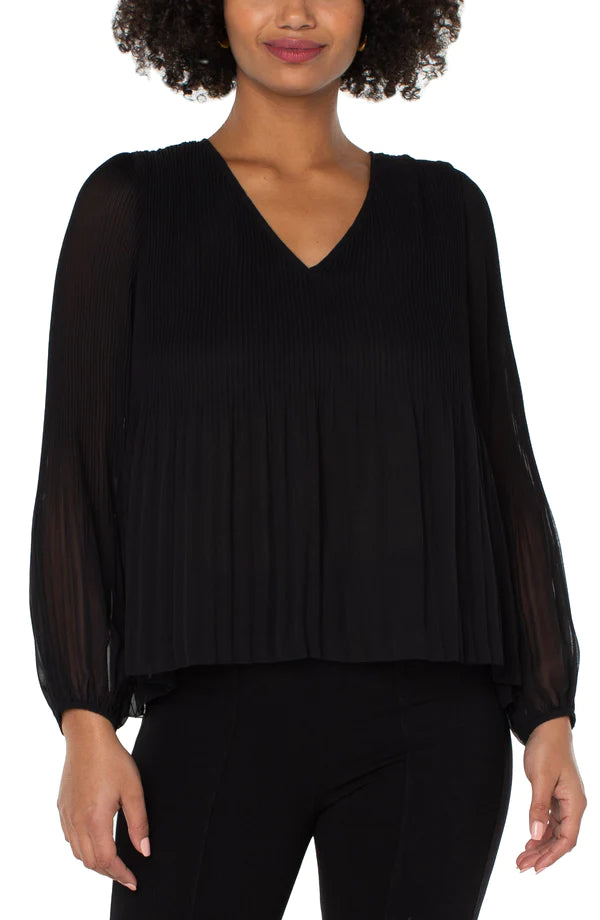 V-Neck Top with Pleats