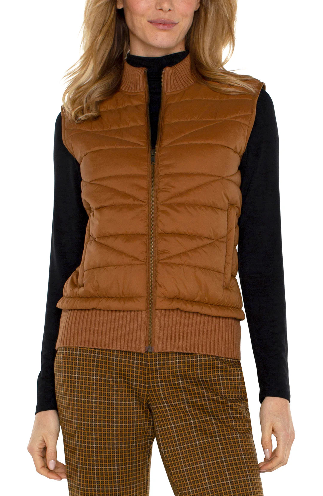 Quilted Front Sweater Vest - Tumeric