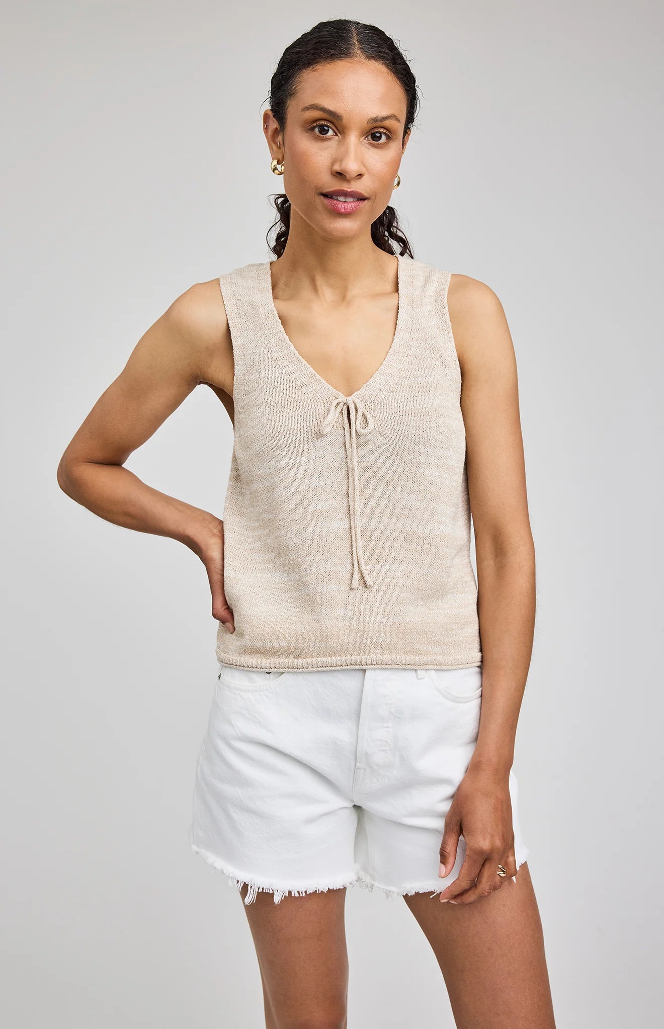 Rebel V-Neck Tank Top - Linen