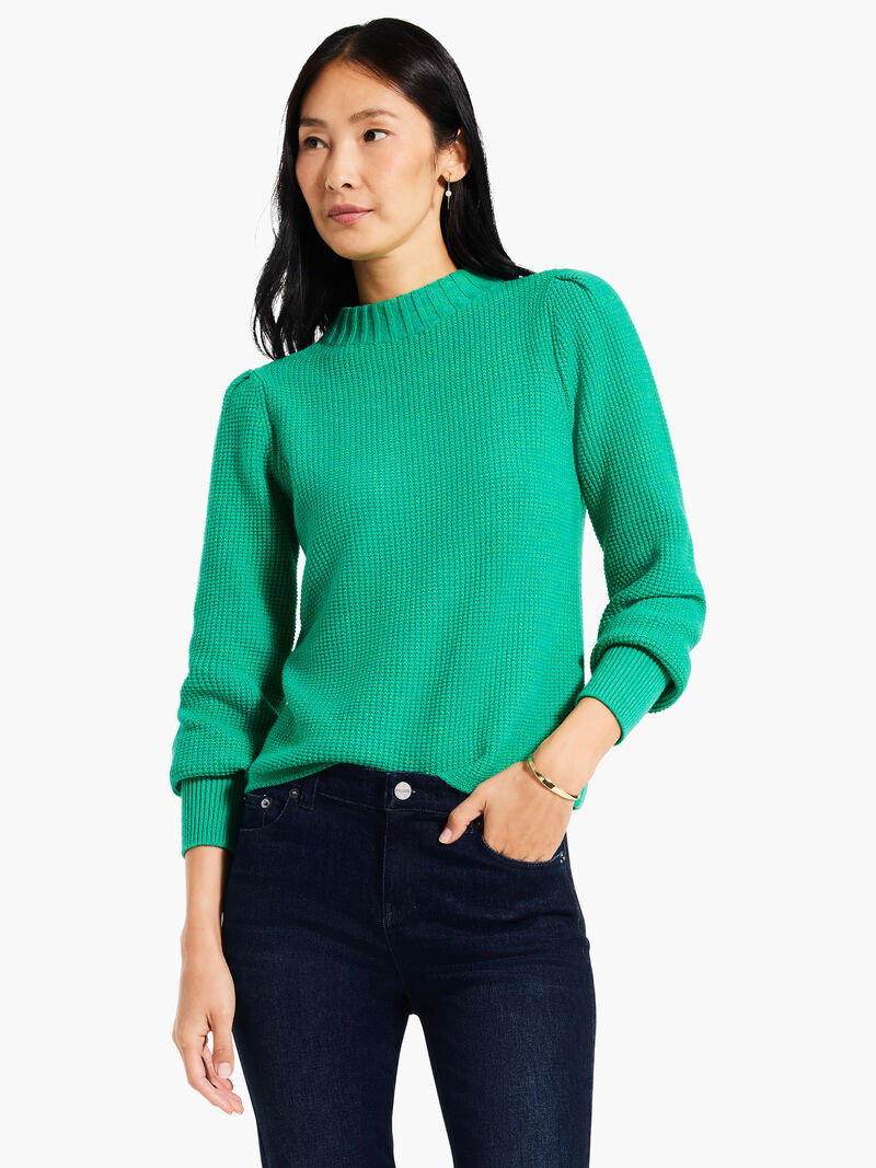 Waffle Stitch Pullover Sweater - Fern