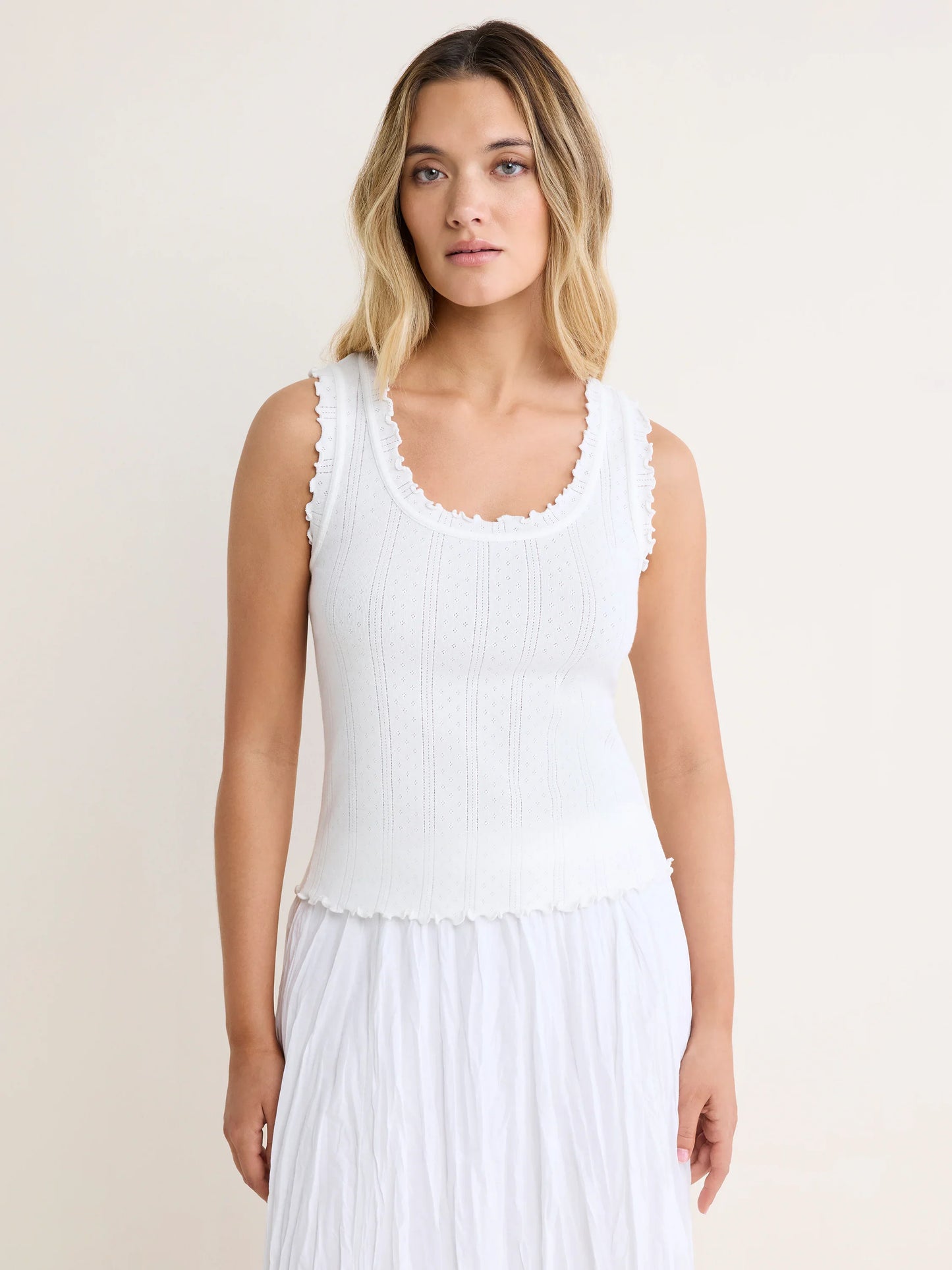 Ella Pointelle Ribbed Tank Top - Paper White