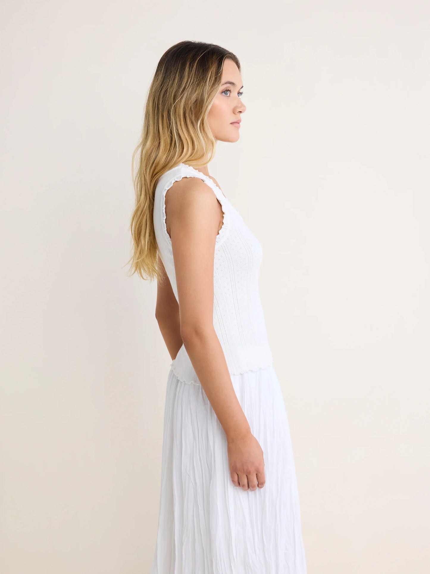Ella Pointelle Ribbed Tank Top - Paper White