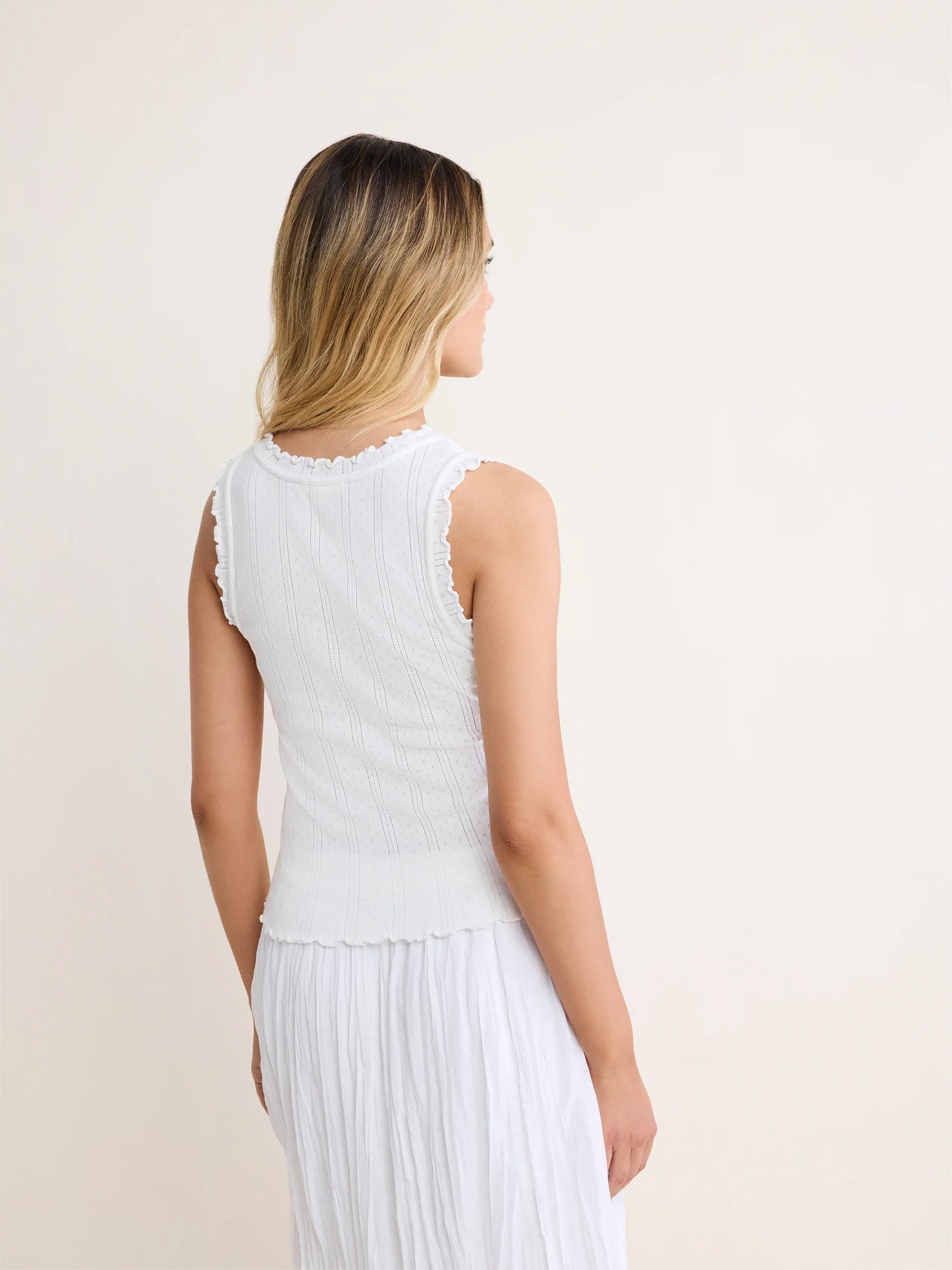 Ella Pointelle Ribbed Tank Top - Paper White