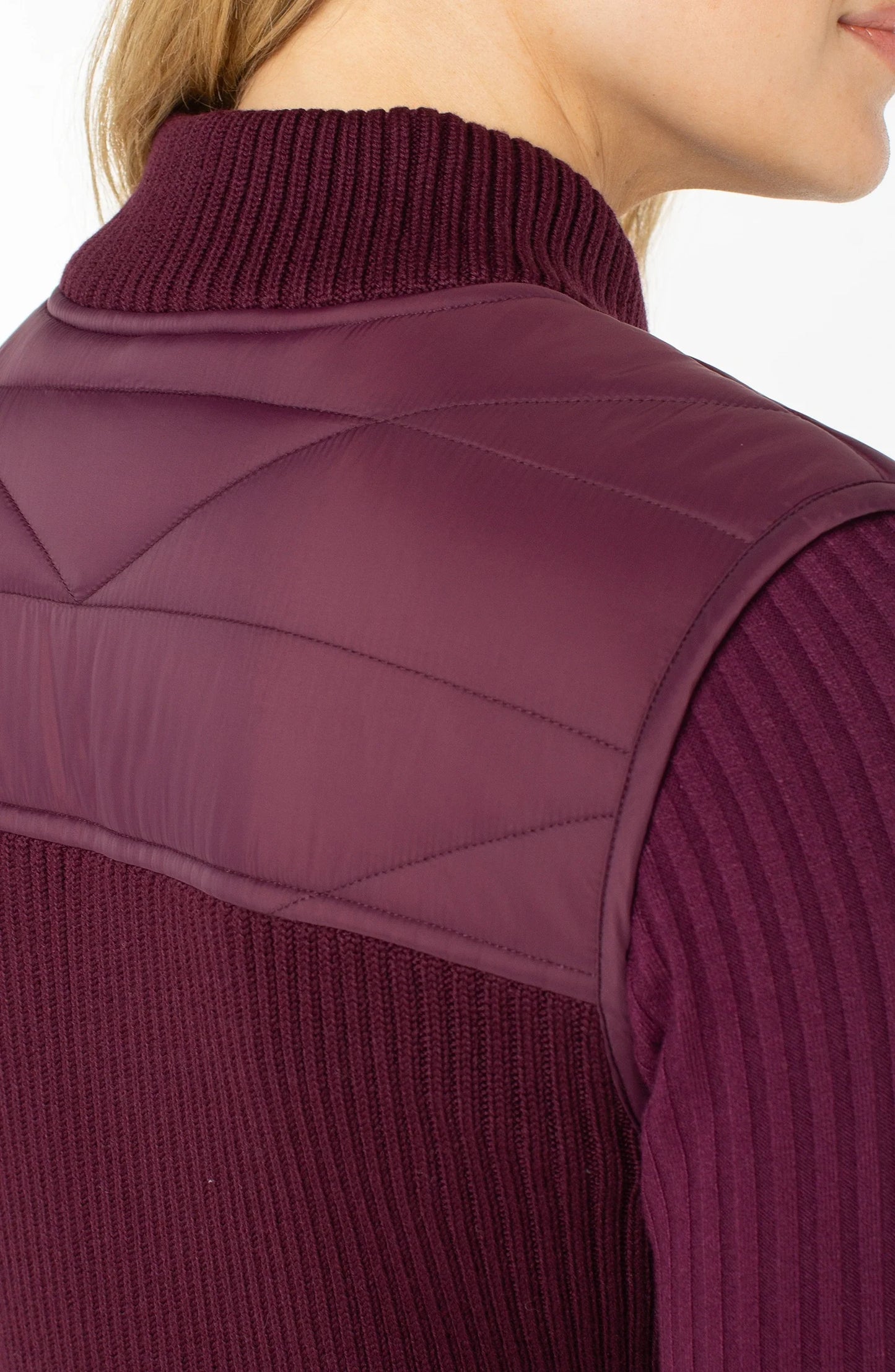 Quilted Front Sweater Vest - Wine Berry