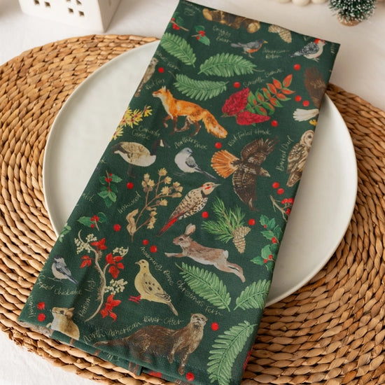 Winter Floral & Fauna Tea Towel