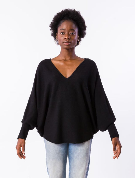 Ryu V-Neck Sweater with Dolman Sleeves - Black