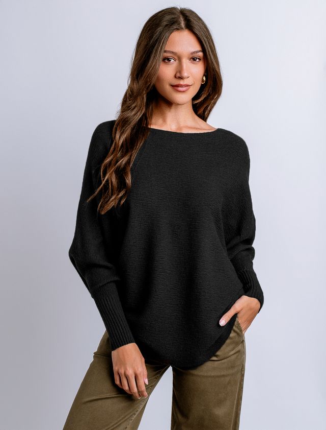 Jena Ryu Dolman Sleeve Sweater with Cuff - Black