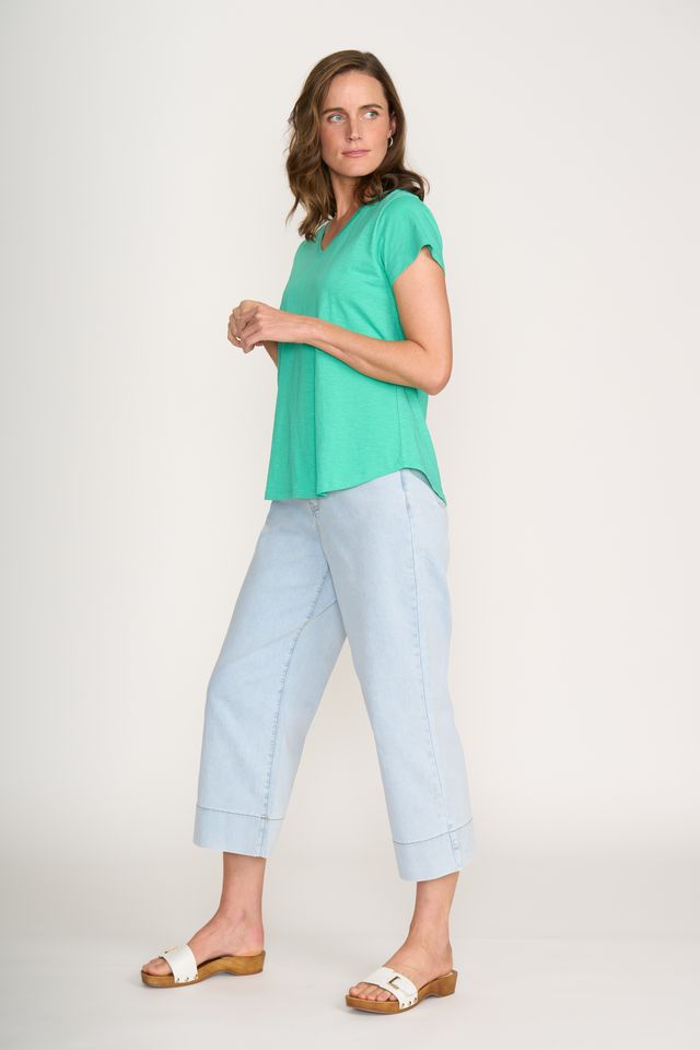 Short Sleeved V-Neck Tee - Aquamarine