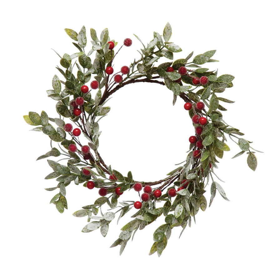 Faux Leaves and Berry Wreath With Frost Finish