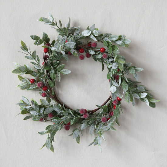 Faux Leaves and Berry Wreath With Frost Finish