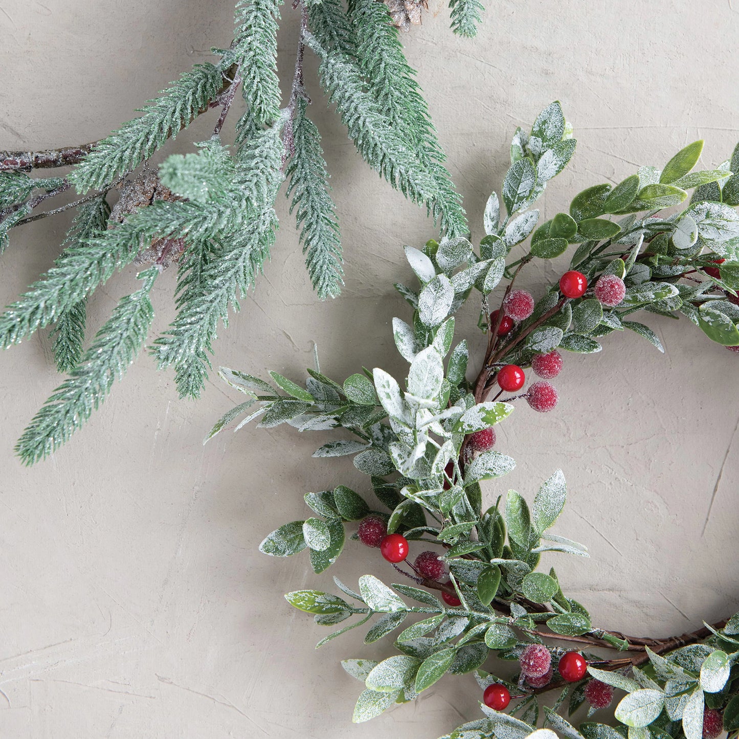 Faux Leaves and Berry Wreath With Frost Finish