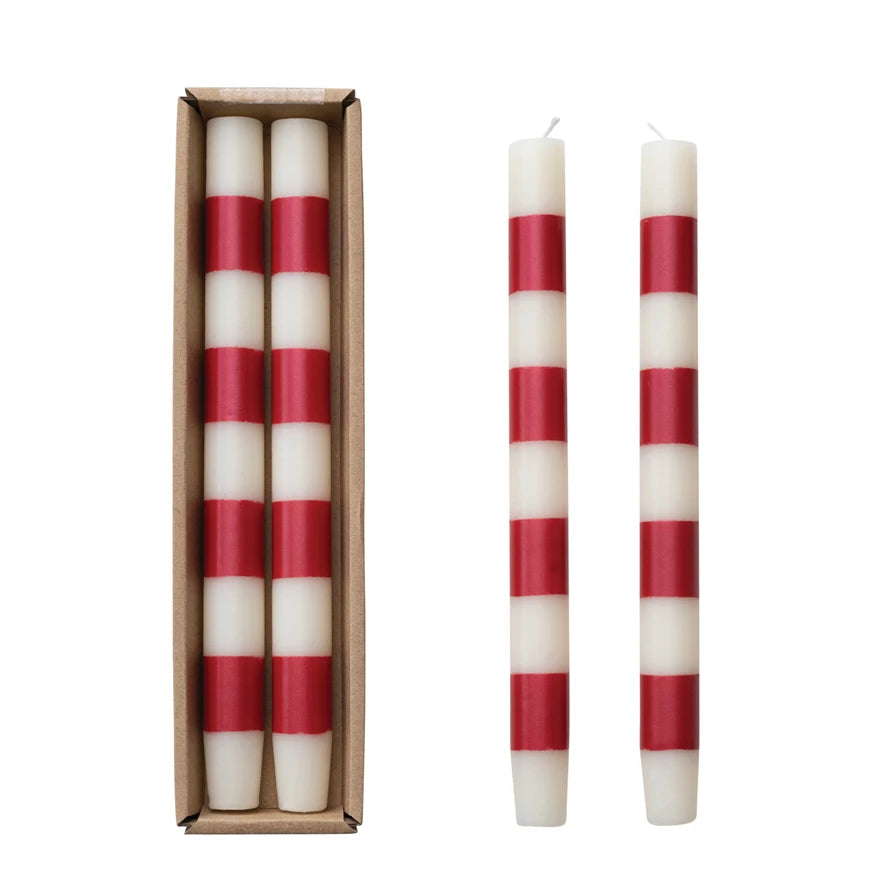 Unscented Taper Candles With Red Stripes in Box