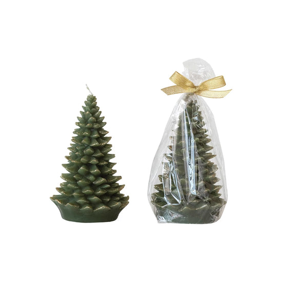 Evergreen Unscented Tree Shaped Candle With Gold Tips