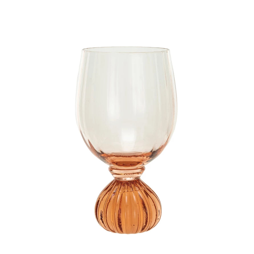 Ribbed Footed Wine Glass - Pink - 14 oz.