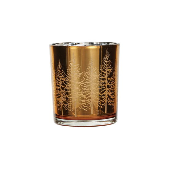 Mercury Glass Tealight/Votie Holder With Etched Trees