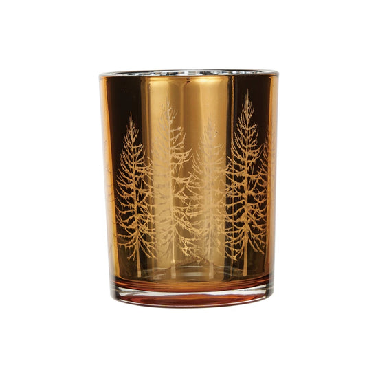 Mercury Glass Tealight/Votie Holder With Etched Trees