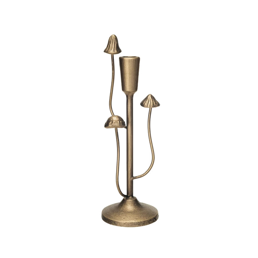 Metal Taper Candle Holder With Mushrooms