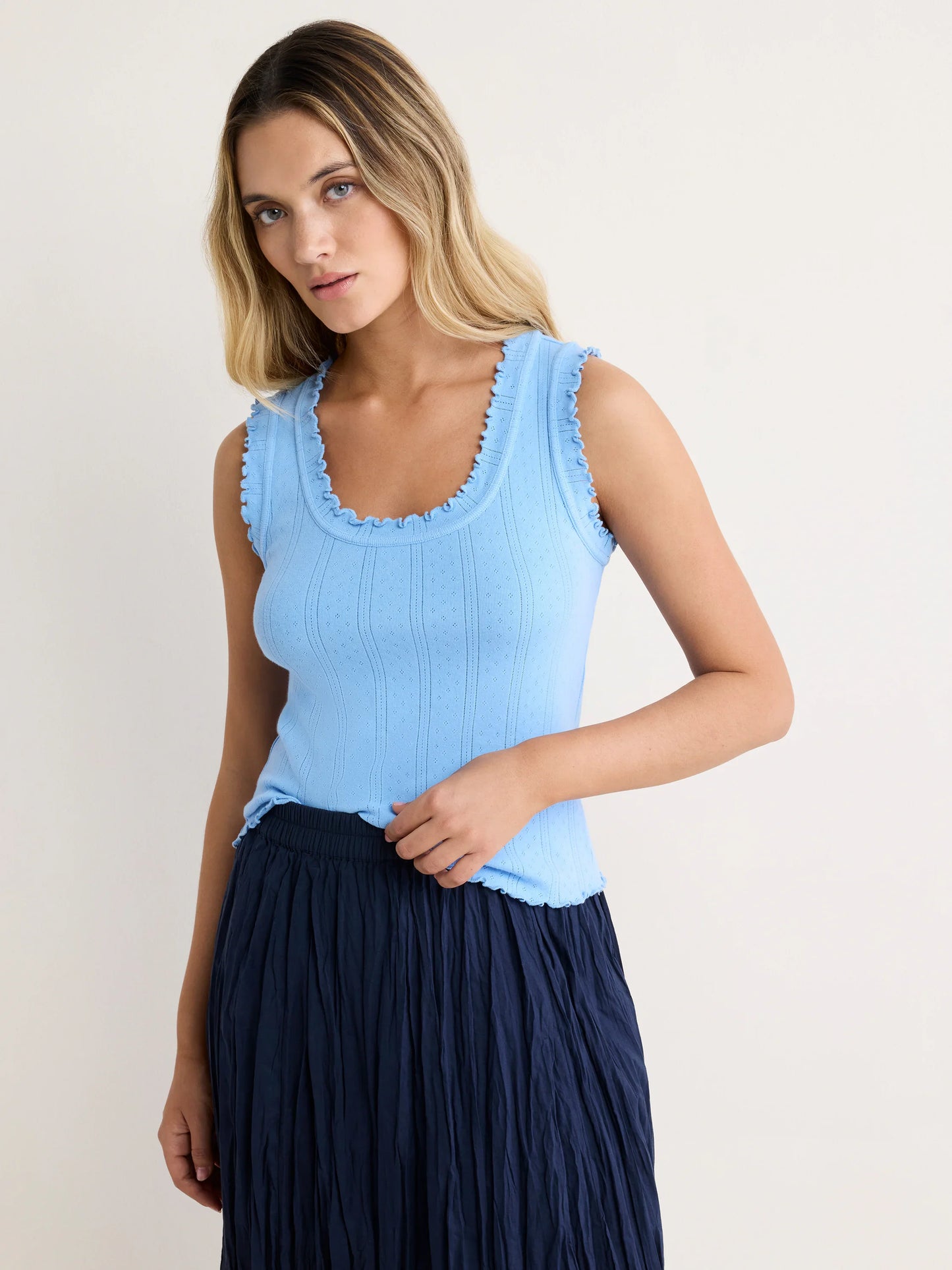 Ella Pointelle Ribbed Tank Top - Zephyr