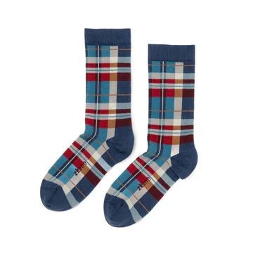 Madras Plaid Crew Socks - Navy