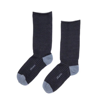 Pinstripe Roll Top Crew Socks - Charcoal