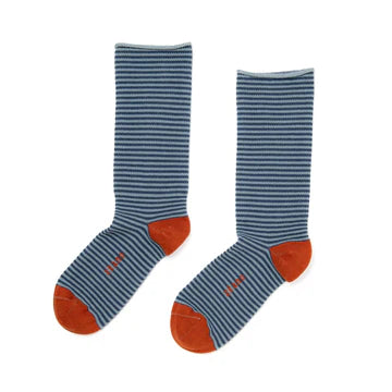 Pinstripe Roll Top Crew Socks - Denim