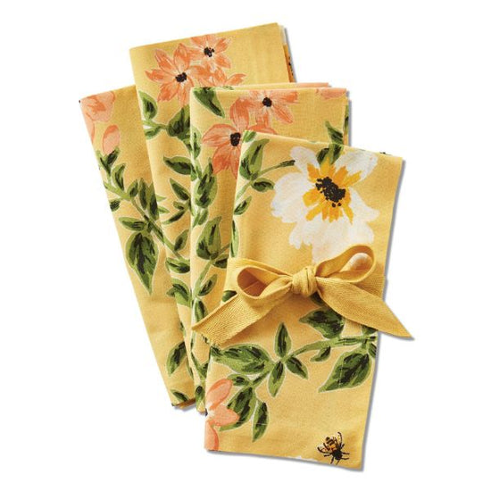 Bee Floral Napkins - Yellow - Set of 4