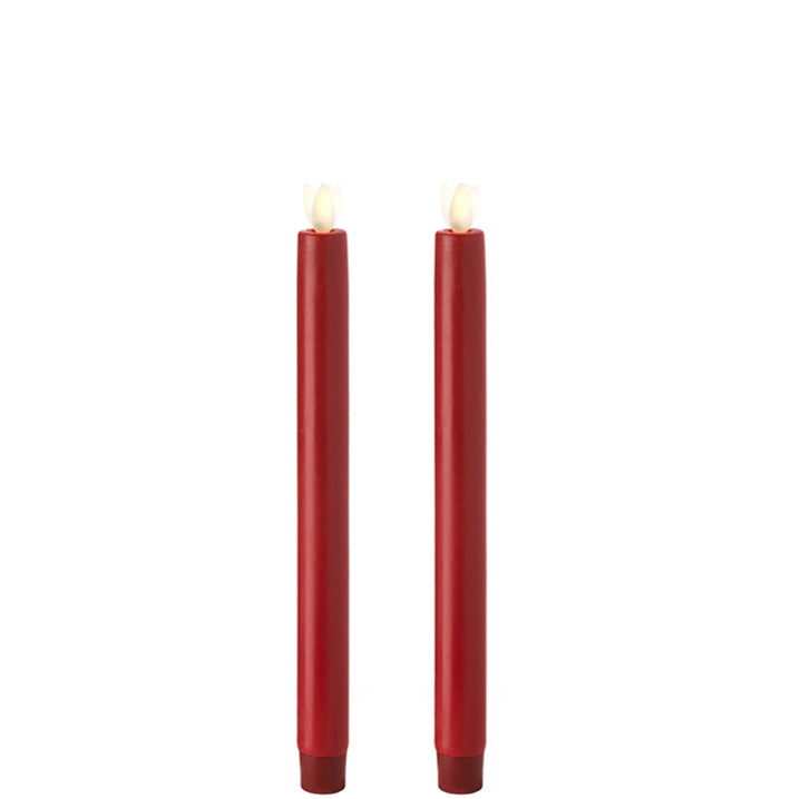 Flameless Red Taper Candles - Set of 2 - 10 Inch